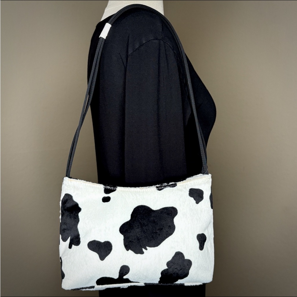 Esprit Vintage White Cow Print Faux Fur Purse Shoulder Bag Zip Closure Rare Y2K - Picture 9 of 17